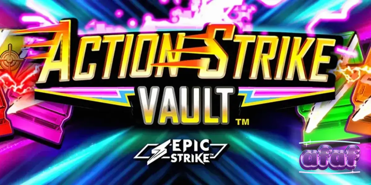 Tampilan visual slot Action Strike Vault dengan latar belakang ruang angkasa dan neon kasino